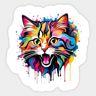 Cat Head Dripping Rainbow Graffiti Sticker